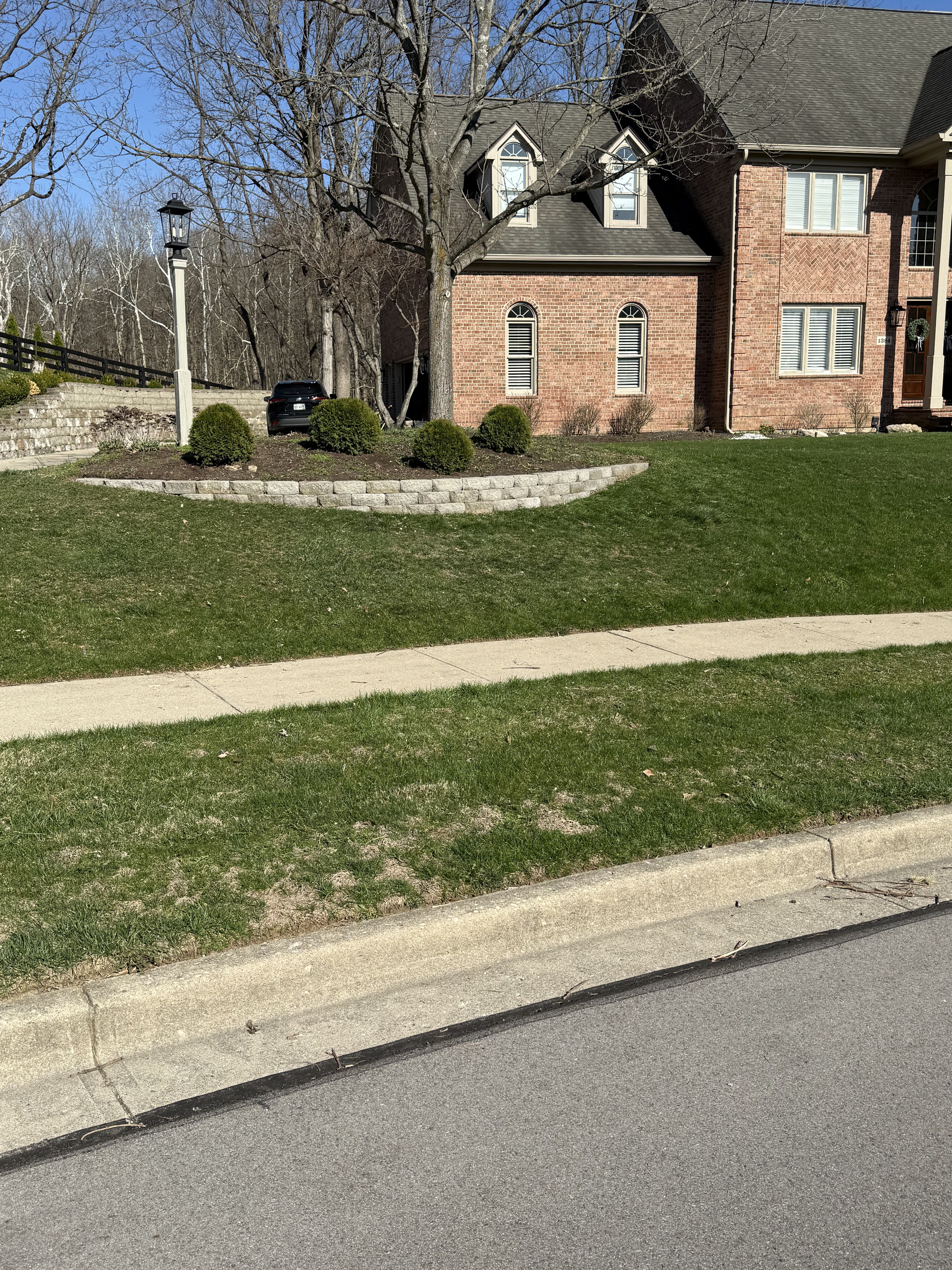 Residential landscape with stone border and shrubs