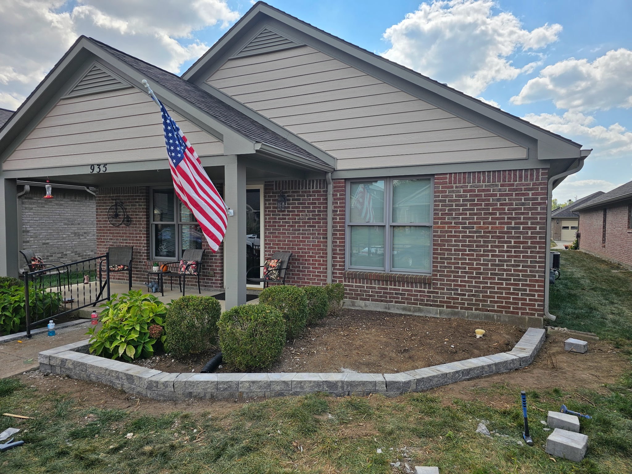 Retaining wall installation at residential property