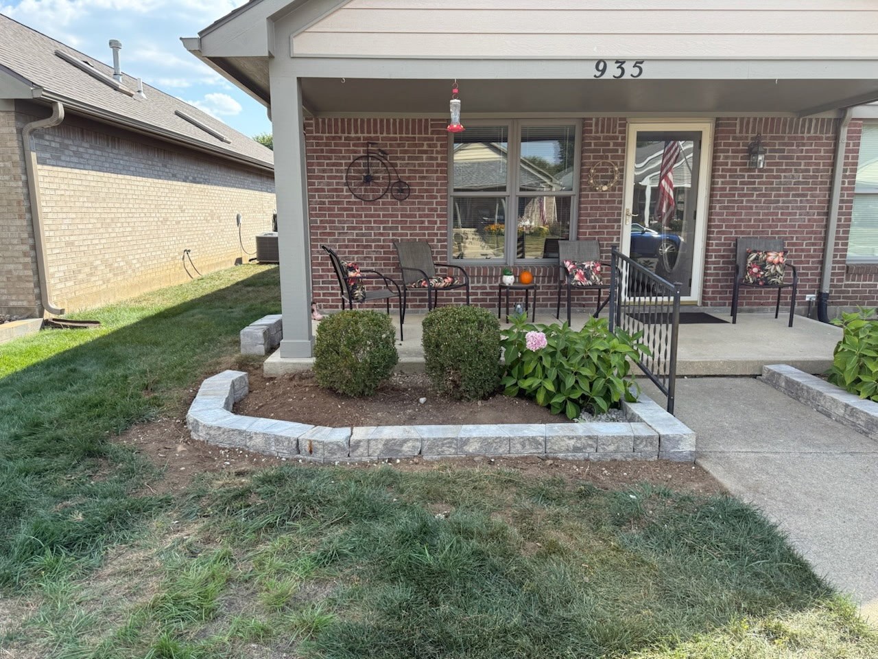 Completed stone border and retaining wall